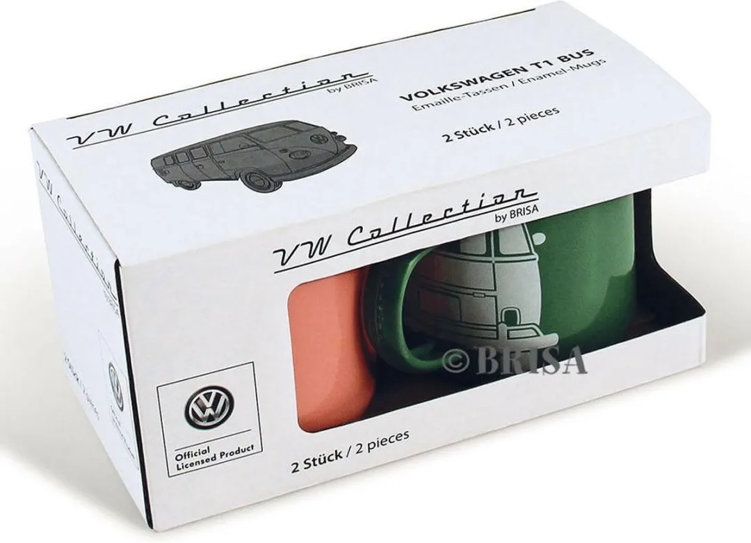 Volkswagen Collection T1 Bus Emaille Bekers - 2 Stuks - 360ml - Groen/Rozig