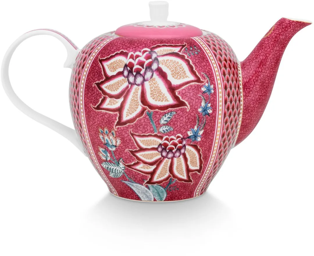 Pip Studio Flower Festival Theepot 1,6l - Donkerroze