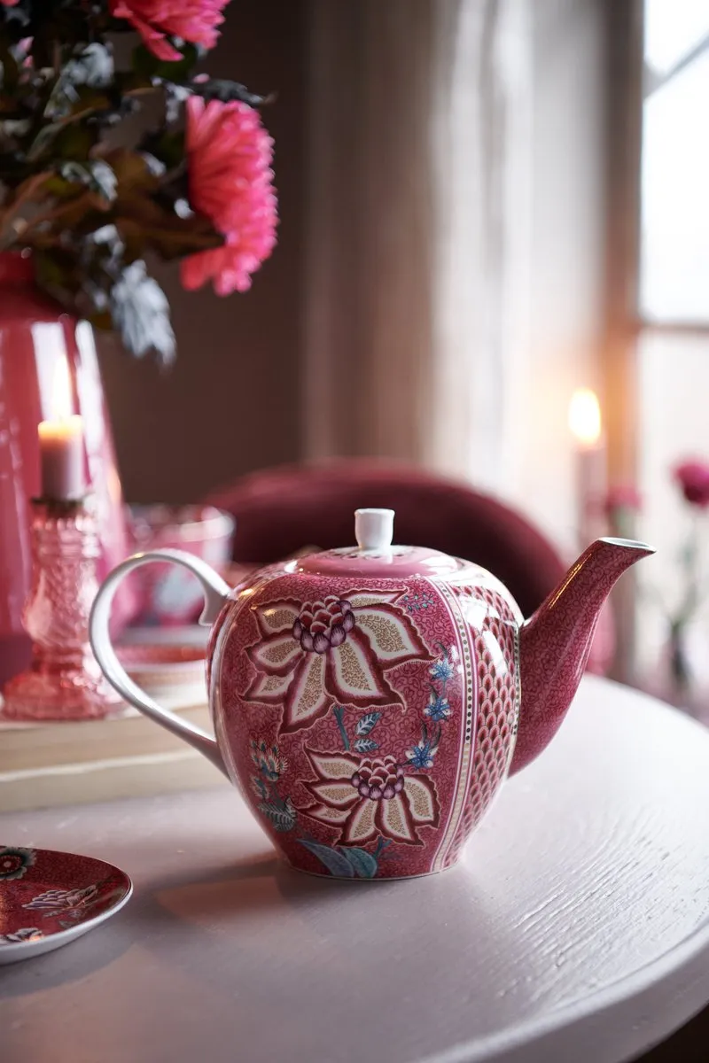 Pip Studio Flower Festival Theepot 1,6l - Donkerroze