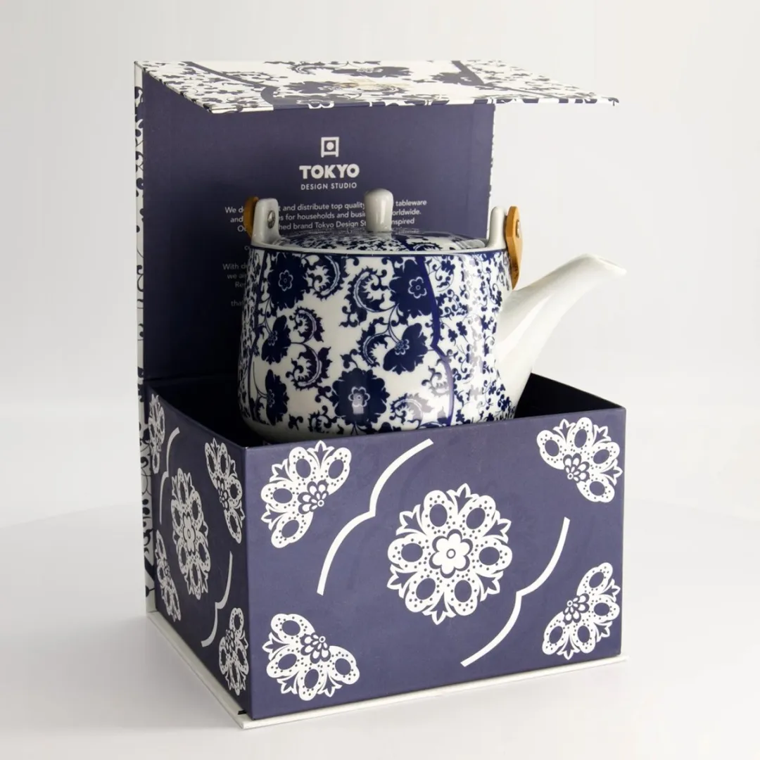 Tokyo Design Studio Bloem Theepot 1L - Blauw/Wit