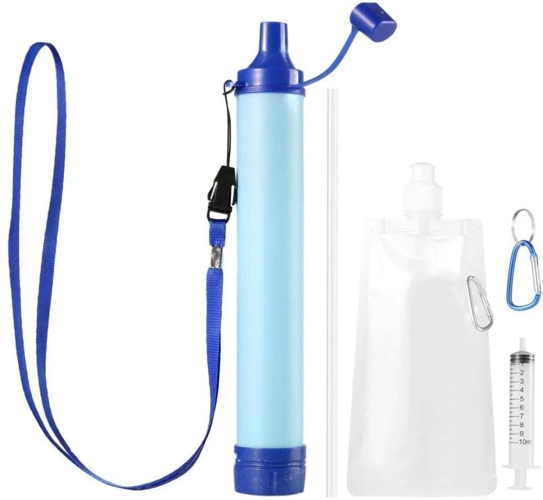 Clean Blue Waterfilter - Waterfles - Survival Kit - Camping - Zuiver & Schoon Water - Complete set - Kamperen - Outdoor - BPA Vrij - Filtert 1500 liter