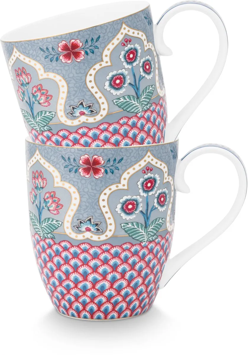 Pip Studio Flower Festival Mokken - 2 Stuks 450ml - Veelkleurig