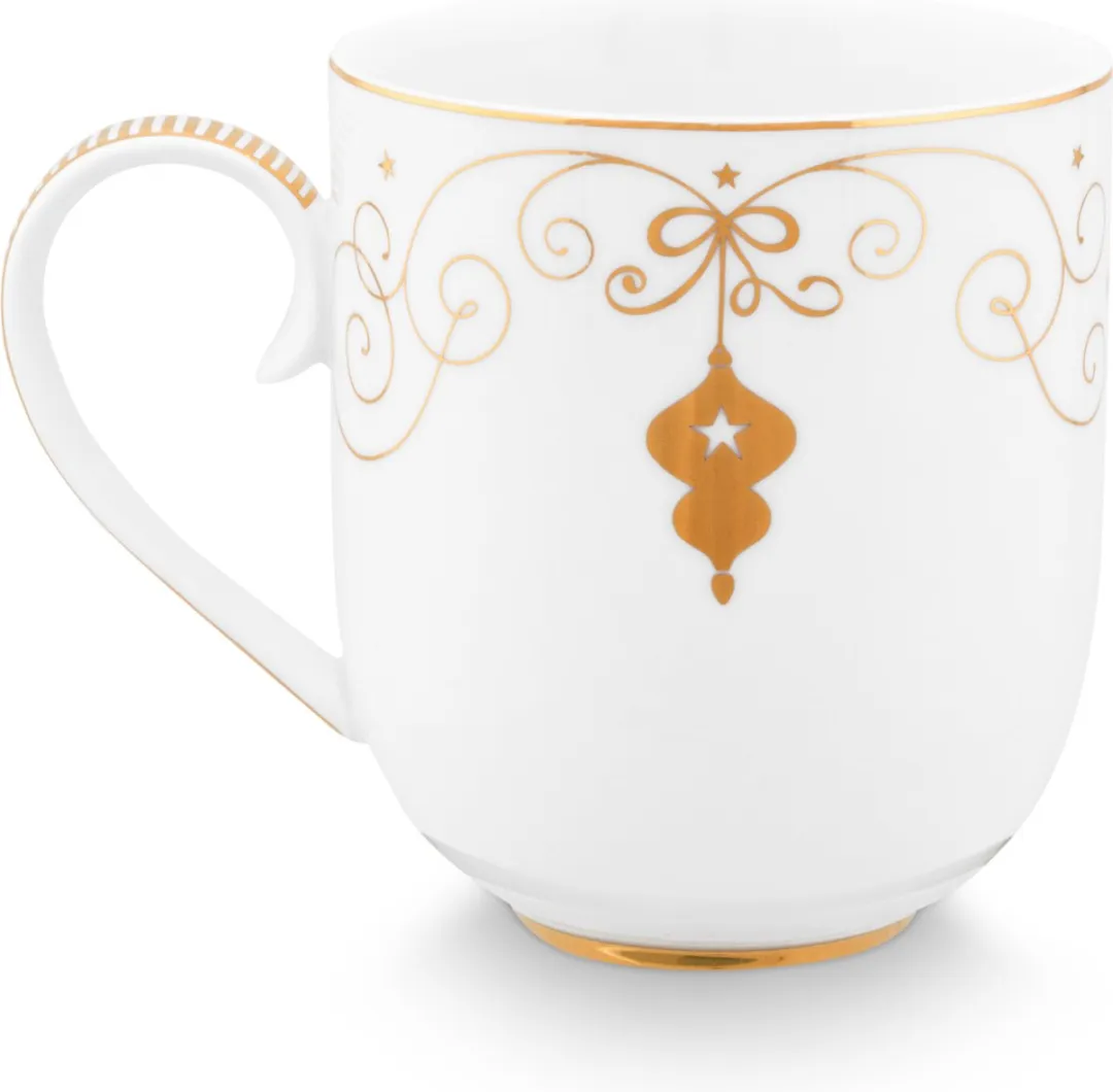 Pip Studio Kerstmok 325ml Wit met Gouden Krullen - 325ml