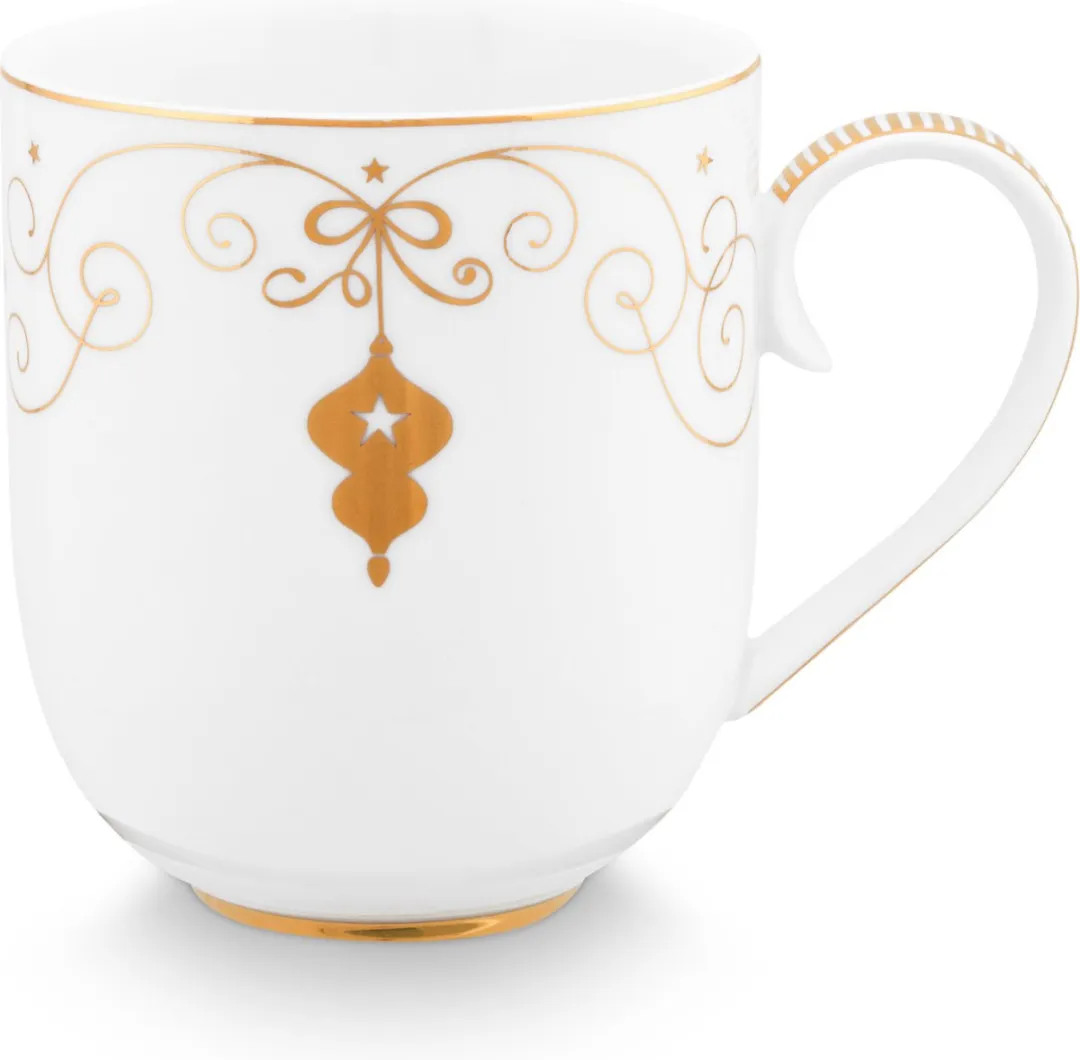 Pip Studio Kerstmok 325ml Wit met Gouden Krullen