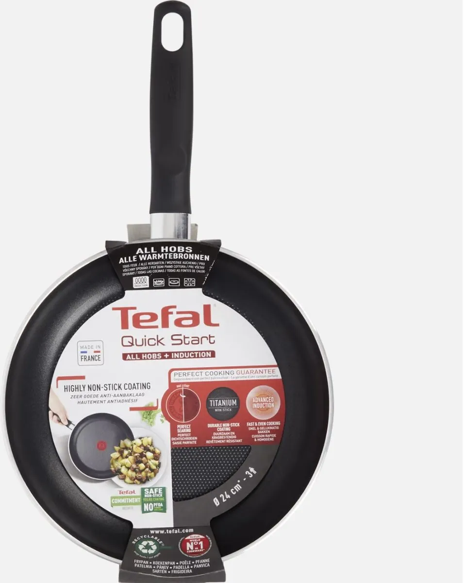 Tefal Quick Start Koekenpan 24cm - Inductie - Zwart