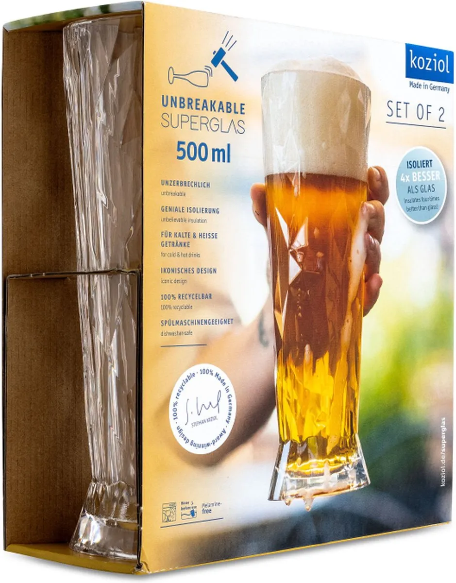 Koziol Superglas Bierglas 500ml - 2 Stuks - Transparant