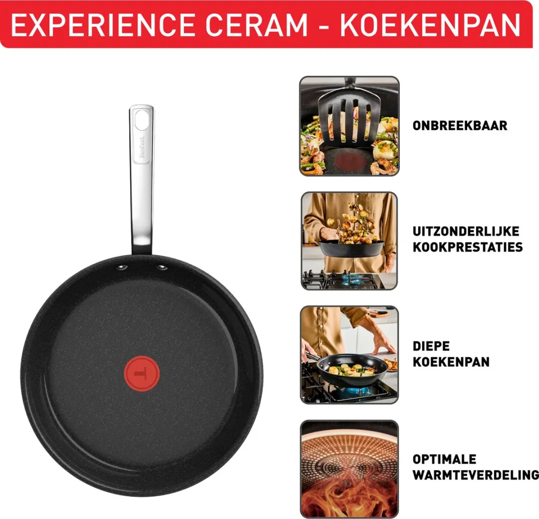 Tefal Experience Ceram G2220802 Keramische Koekenpan 32cm - Zwart