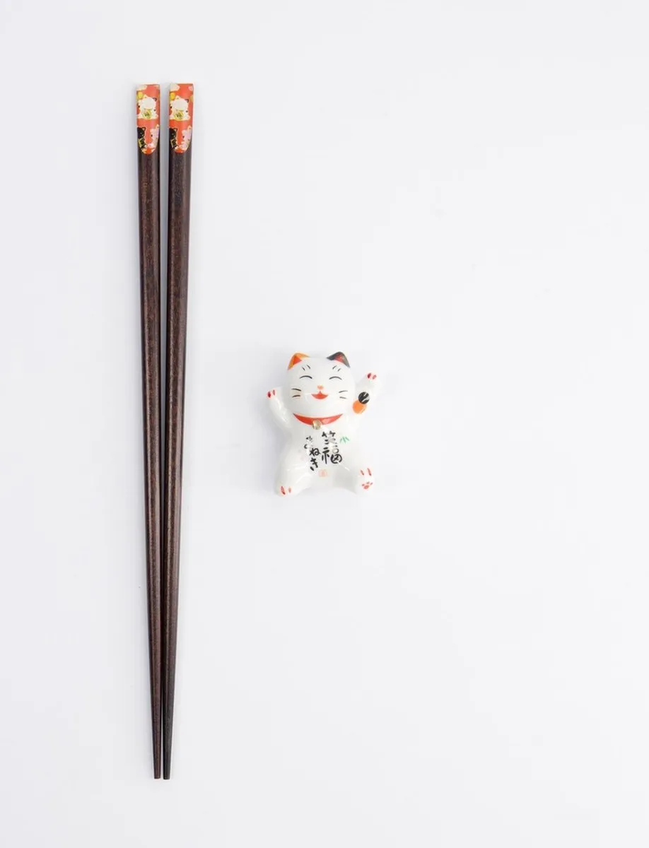 Tokyo Design Studio Lucky Cat E Eetstokjes - Donker hout