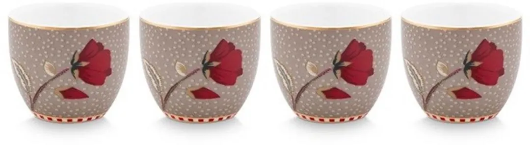 Pip Studio Eierdoppen Blooming Tales - 4 Stuks - Khaki