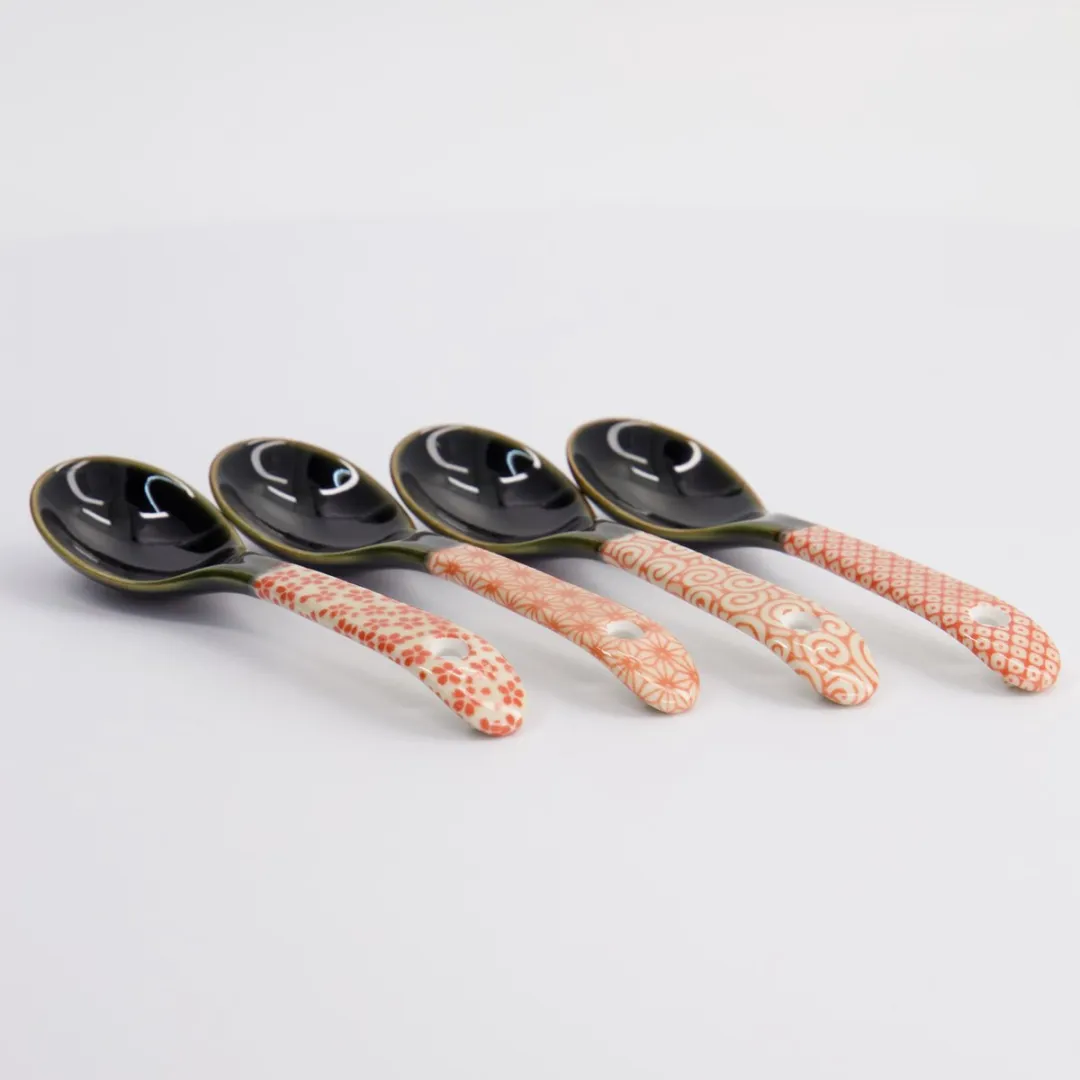 Tokyo Design Studio Ramen Lepelset 4-delig 12.5cm - Rood/Groen