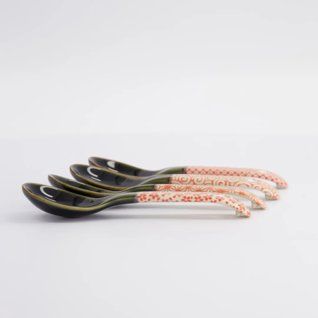 Tokyo Design Studio Ramen Lepelset 4-delig 12.5cm - Rood/Groen