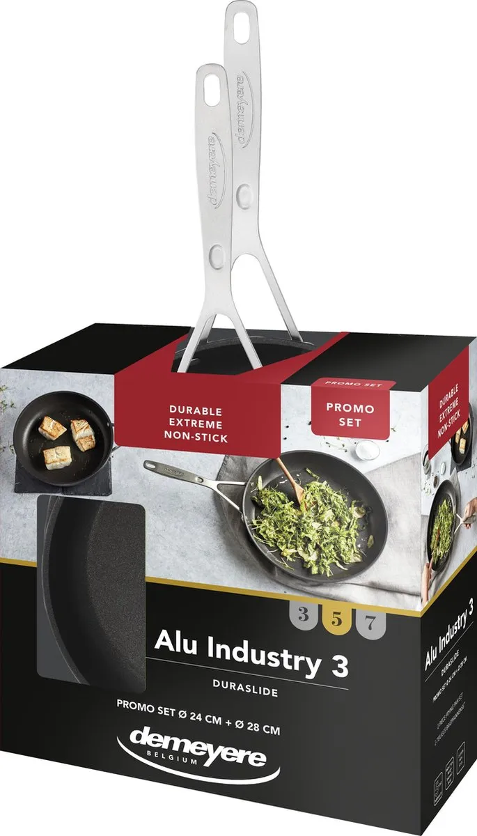 Demeyere Alu Industry 3 Koekenpannenset 24cm + 28cm - Inductie - Zwart - afbeelding 6 van 6