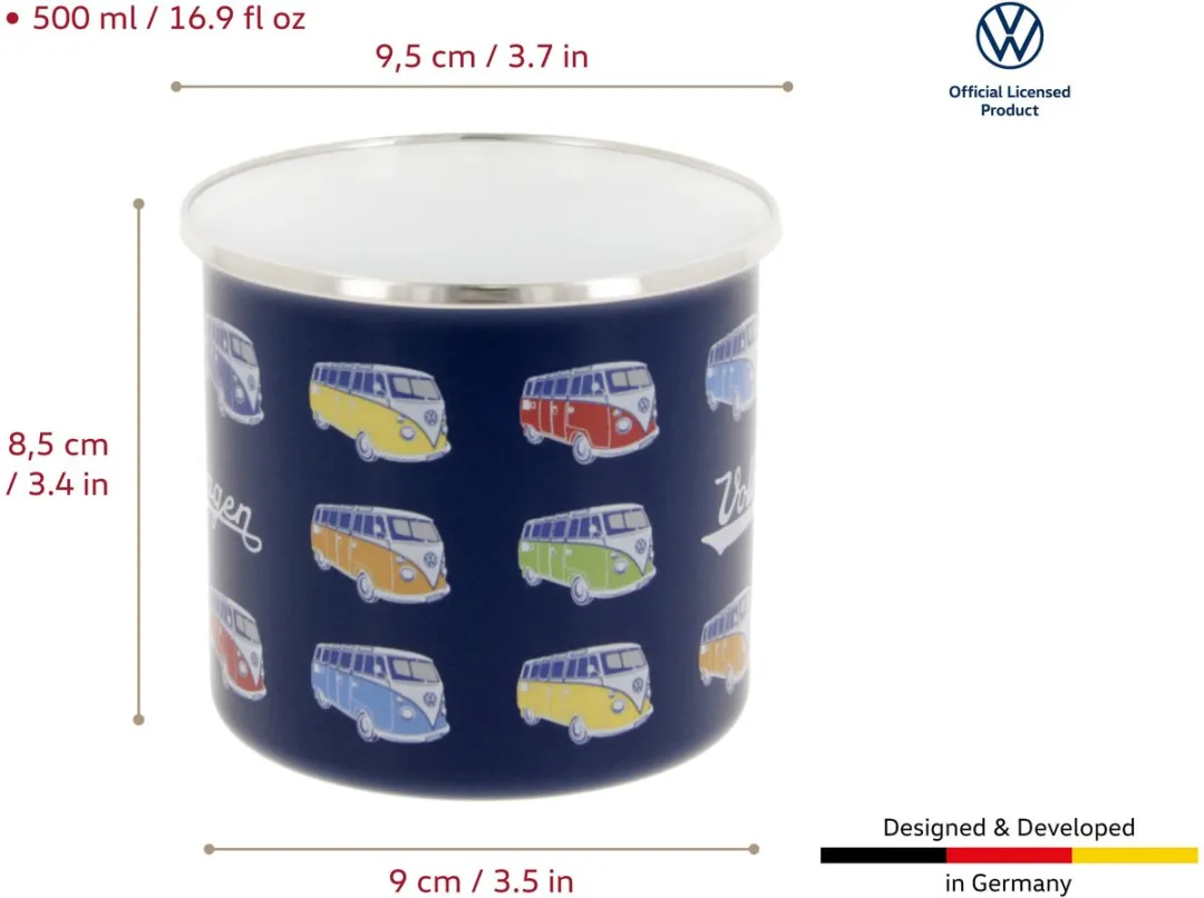 Volkswagen T1 Bus Emaille Mok 500ml - Parade/blauw - afbeelding 6 van 6