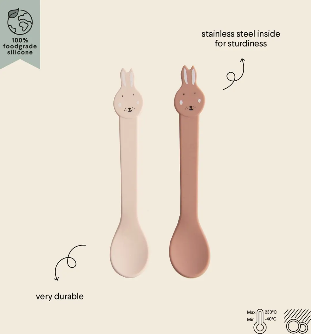 Trixie Mrs. Rabbit Siliconen Lepels 2 Stuks - Roze