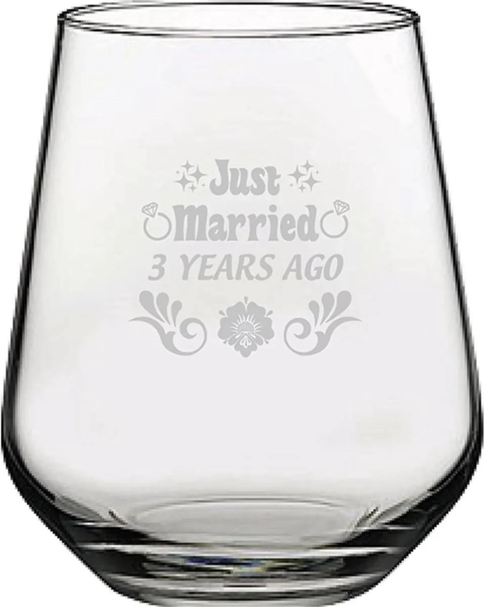 Pasabahce Gegraveerd Drinkglas Just Married 3 Jaar