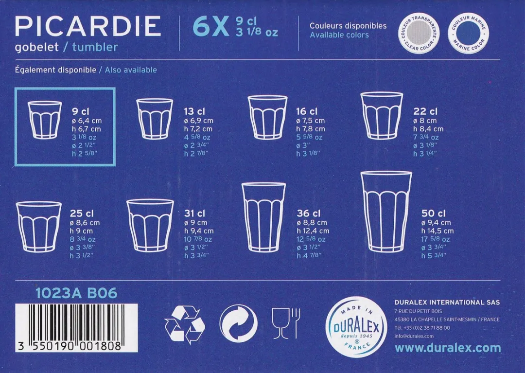 Duralex Picardie Espresso Waterglas 9cl - 6 Stuks