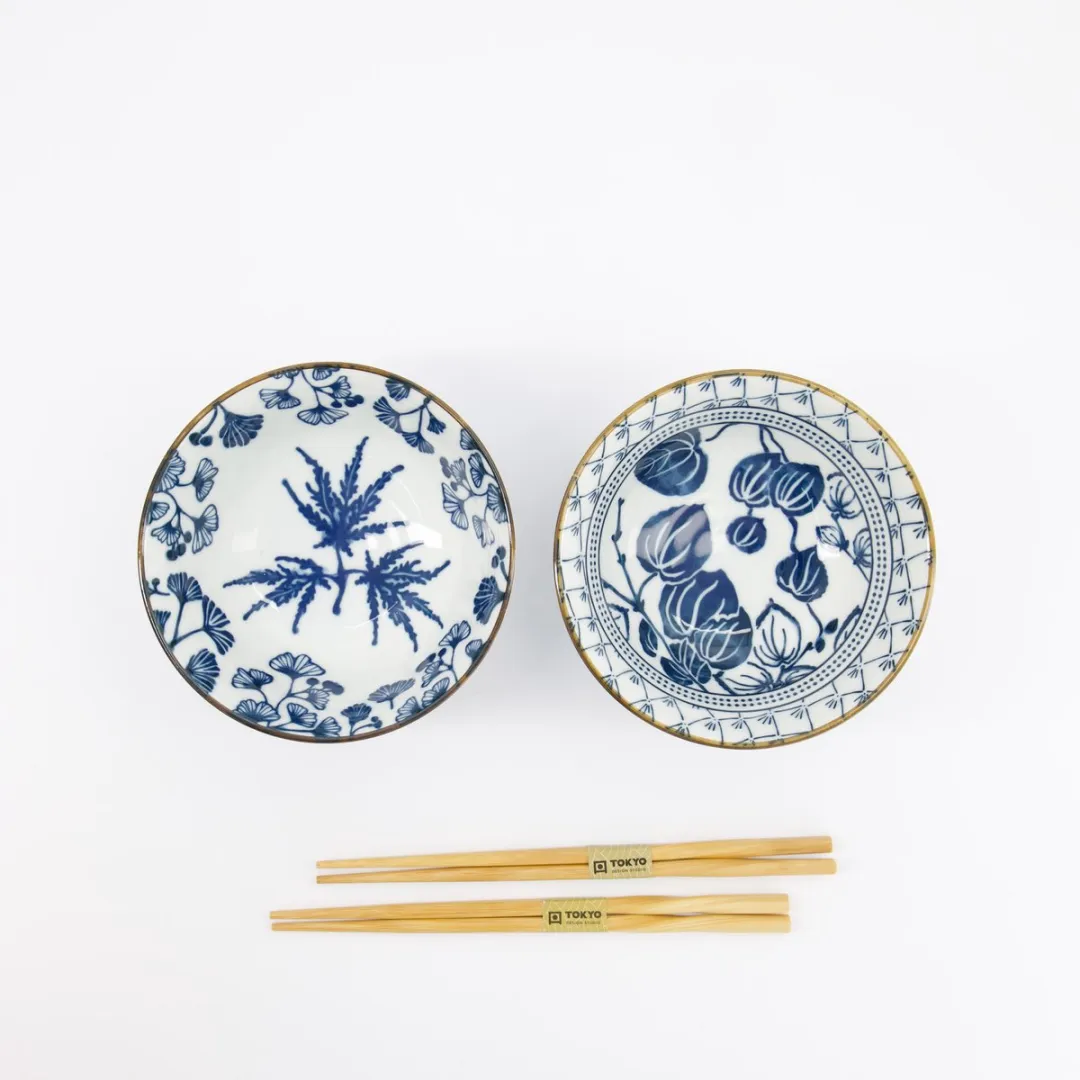 Tokyo Design Studio Flora Japonica Tayo Giftset - Kom & Eetstokjes 2-delig - 15,2x6,7cm - Maple & Ivy - afbeelding 6 van 6