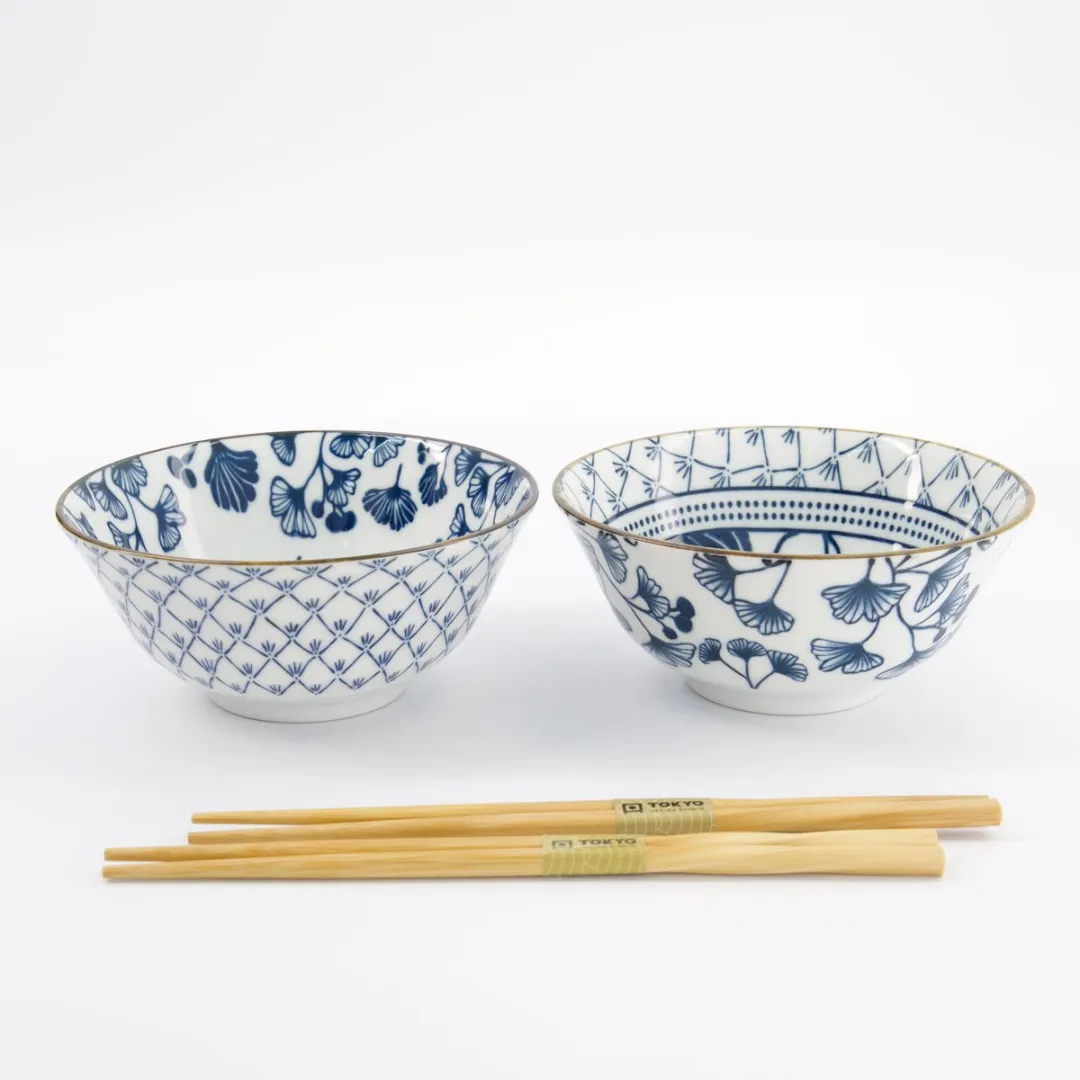 Tokyo Design Studio Flora Japonica Tayo Giftset - Kom & Eetstokjes 2-delig - 15,2x6,7cm - Maple & Ivy