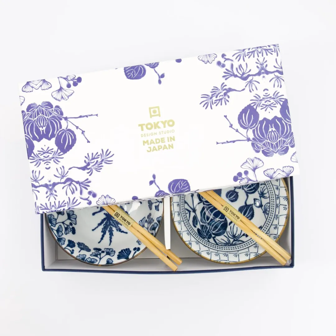 Tokyo Design Studio Flora Japonica Tayo Giftset - Kom & Eetstokjes 2-delig - 15,2x6,7cm - Maple & Ivy