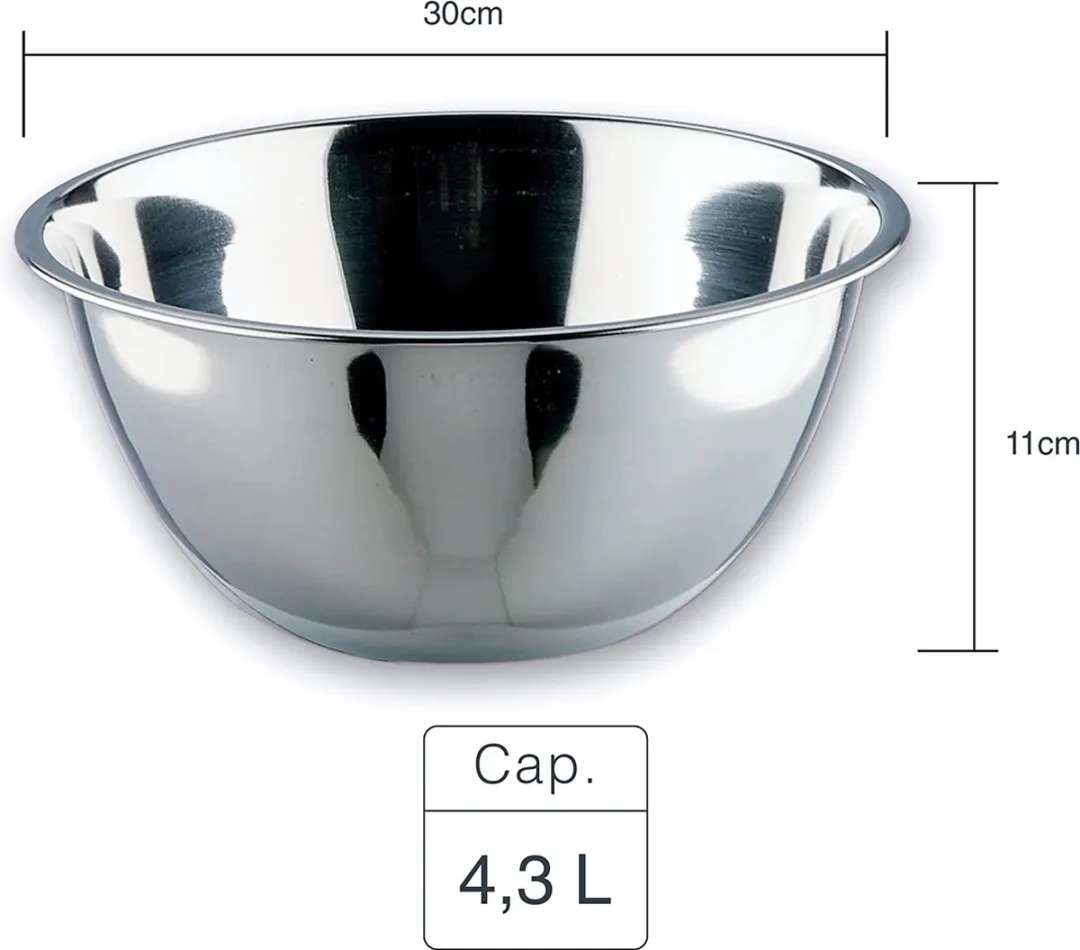 Lacor 14029 Roestvrijstalen Conische Kom - 30cm - 4,3L - Zilver