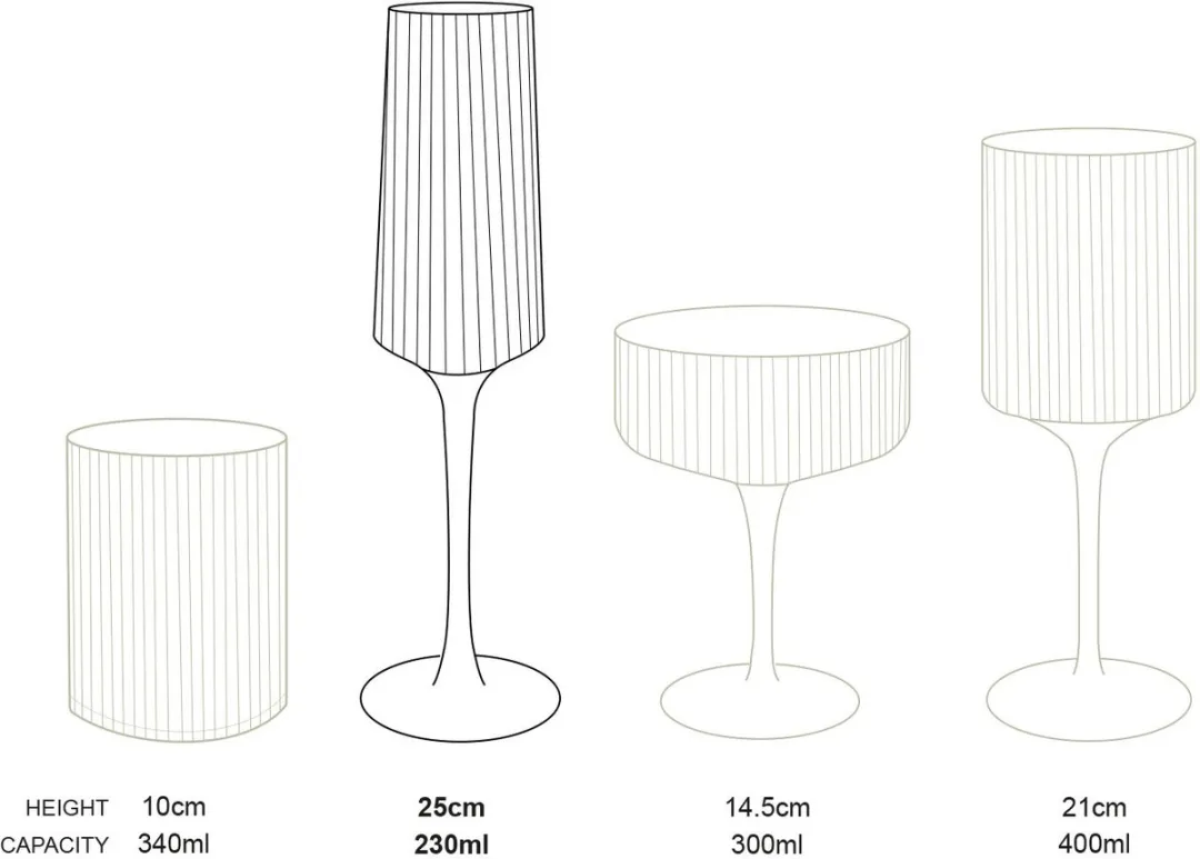 vtwonen Champagneglazen 300ml - 4 Stuks - Gouden Rand