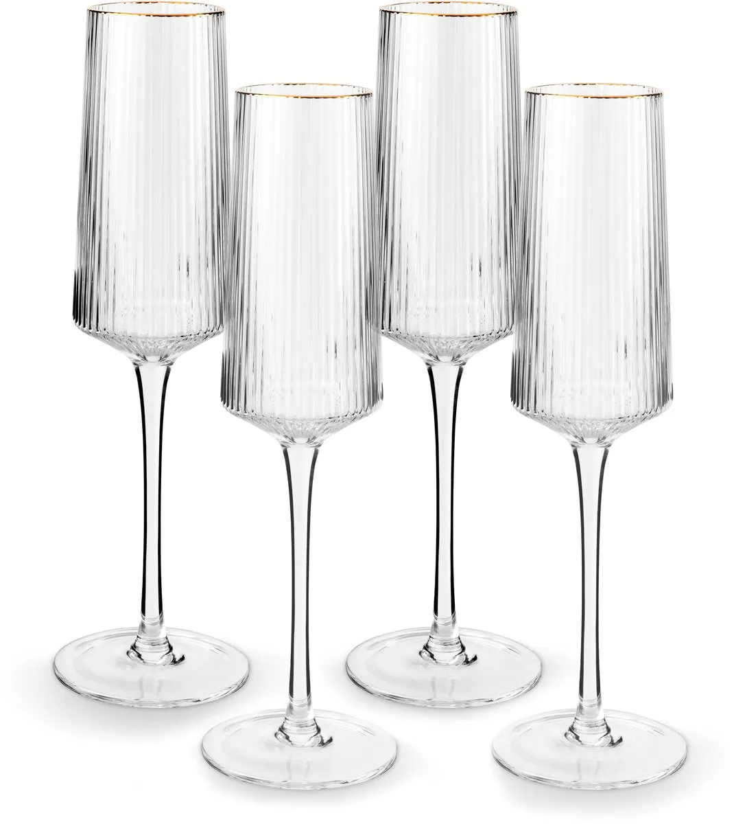 vtwonen Champagneglazen 300ml - 4 Stuks - Gouden Rand