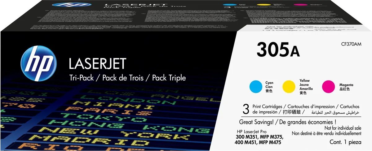 HP 305X Tonercartridge - 3 Stuks (Cyaan/Magenta/Geel) - 2.600 pagina's