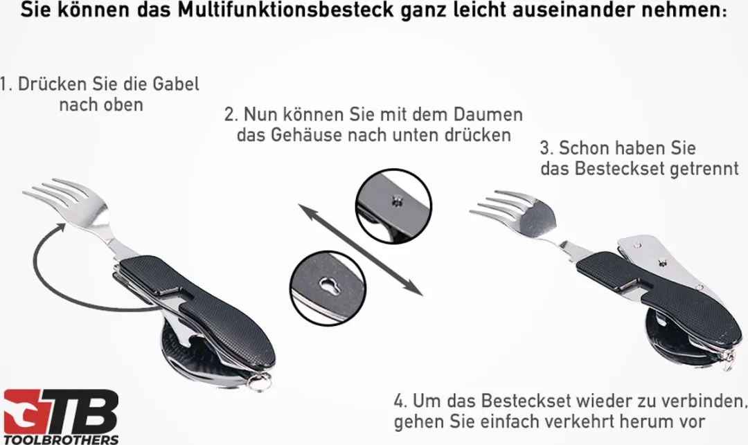 Toolbrothers 4-in-1 Opvouwbaar Bestekset - Zwart - afbeelding 6 van 6