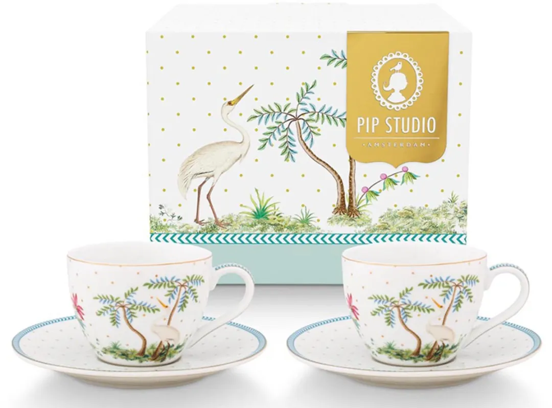 Pip Studio Jolie Espresso Set 120ml - 2 Stuks - Wit Blauw