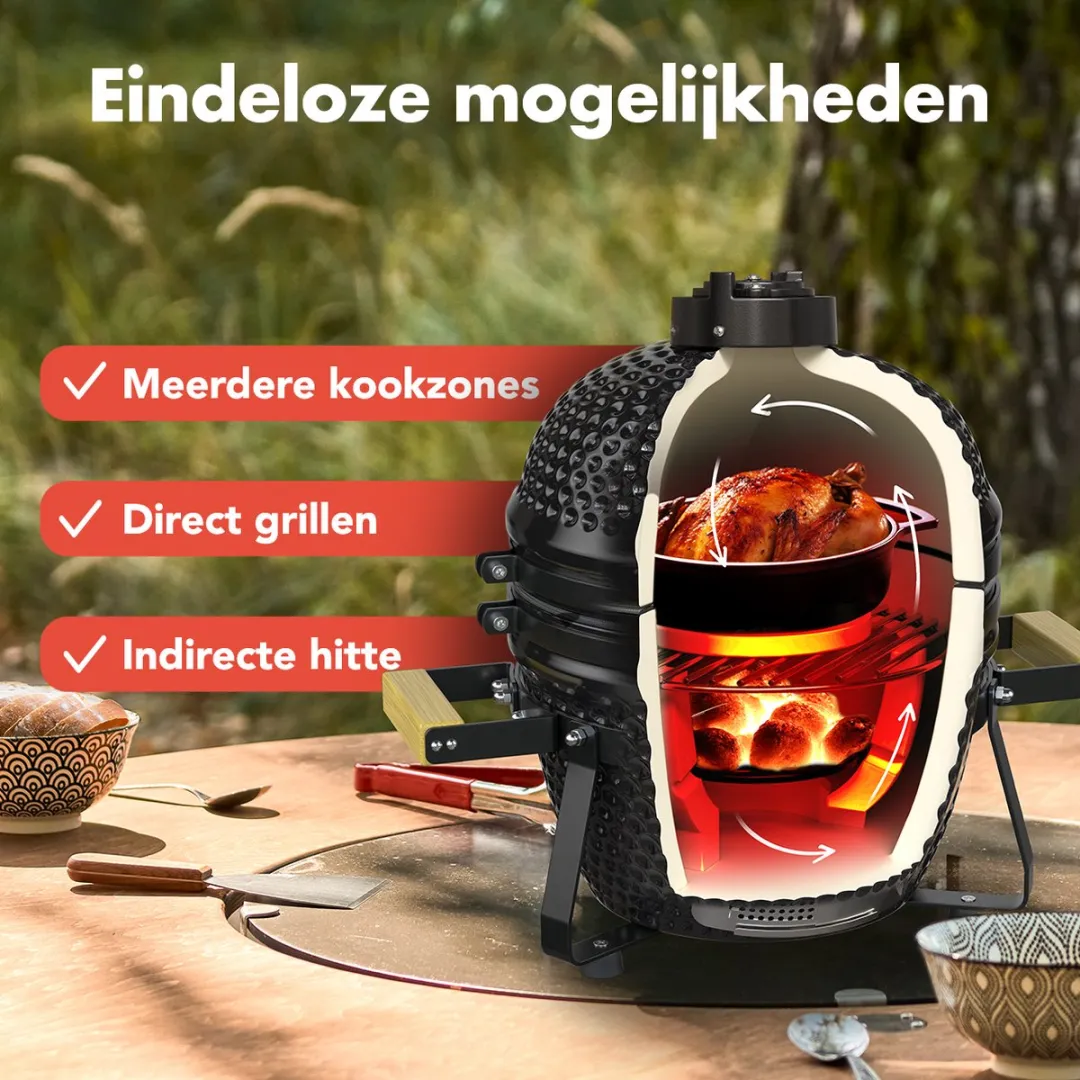 KitchenBrothers Kamado BBQ KB4017 - 38.5cm Zwart
