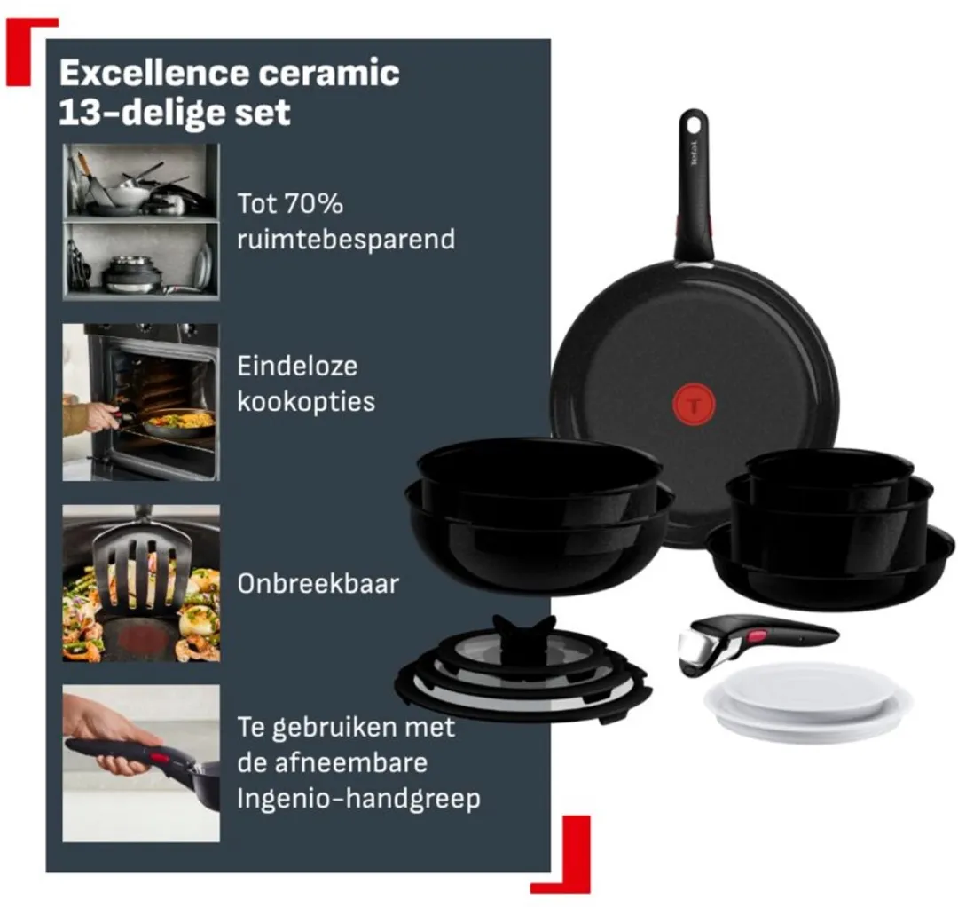 Tefal Ingenio Excellence Ceram Pannenset 13-delig - Zwart