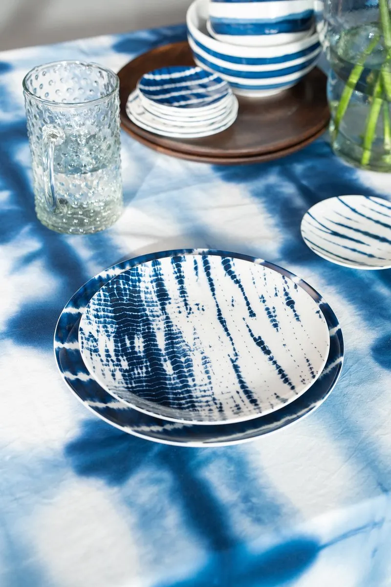 vtwonen Tie-Dye Borden 25.5cm - Blauw/Wit - 2 Stuks