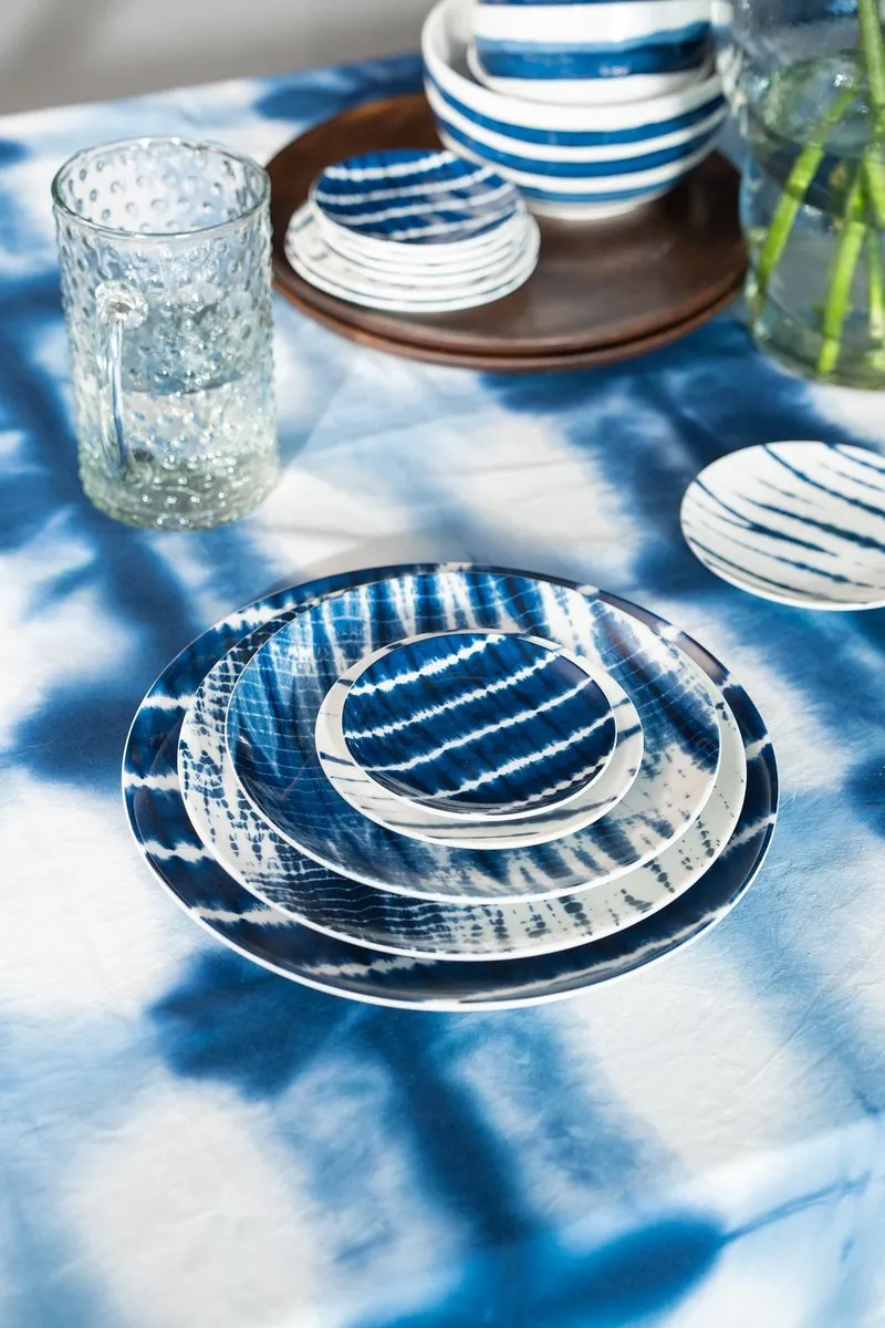 vtwonen Tie-Dye Borden 25.5cm - Blauw/Wit - 2 Stuks