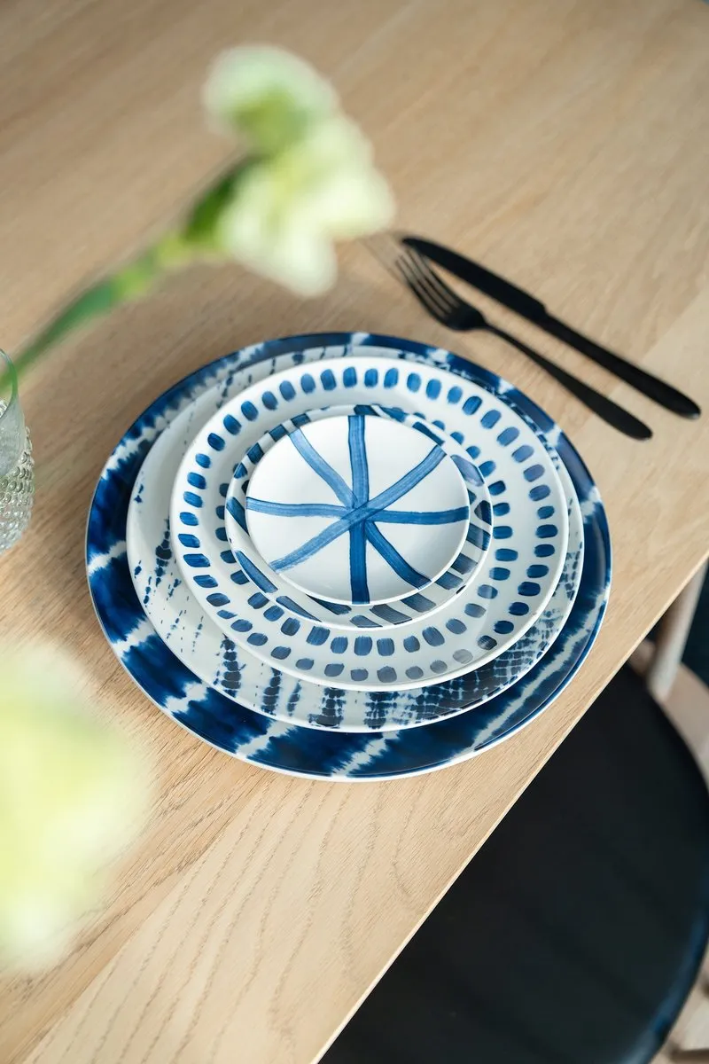 vtwonen Tie-Dye Borden 25.5cm - Blauw/Wit - 2 Stuks