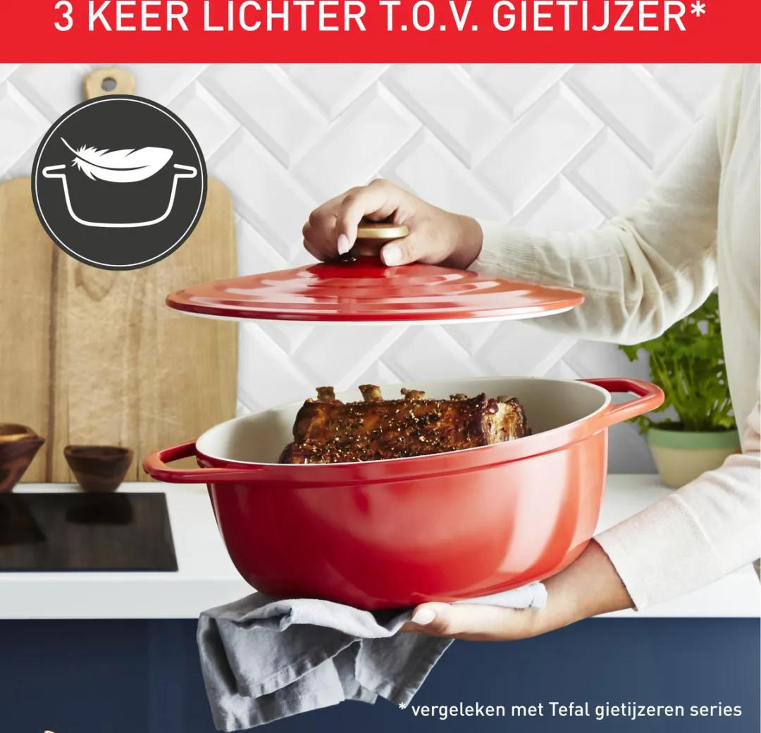 Tefal Air Braadpan Ovaal 30x23cm - 5.7L - Rood