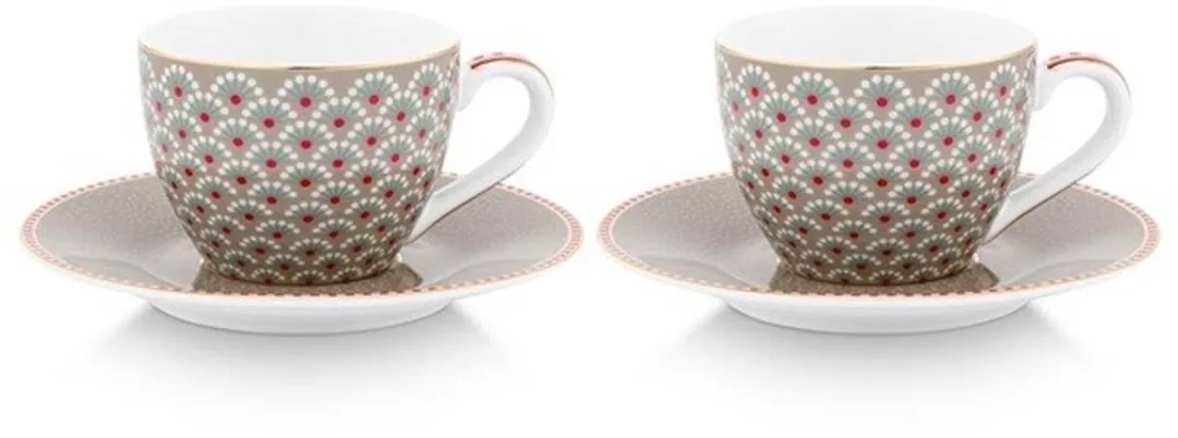 Pip Studio Espressokopjes Blooming Tales Khaki - Set van 2 - 120ml