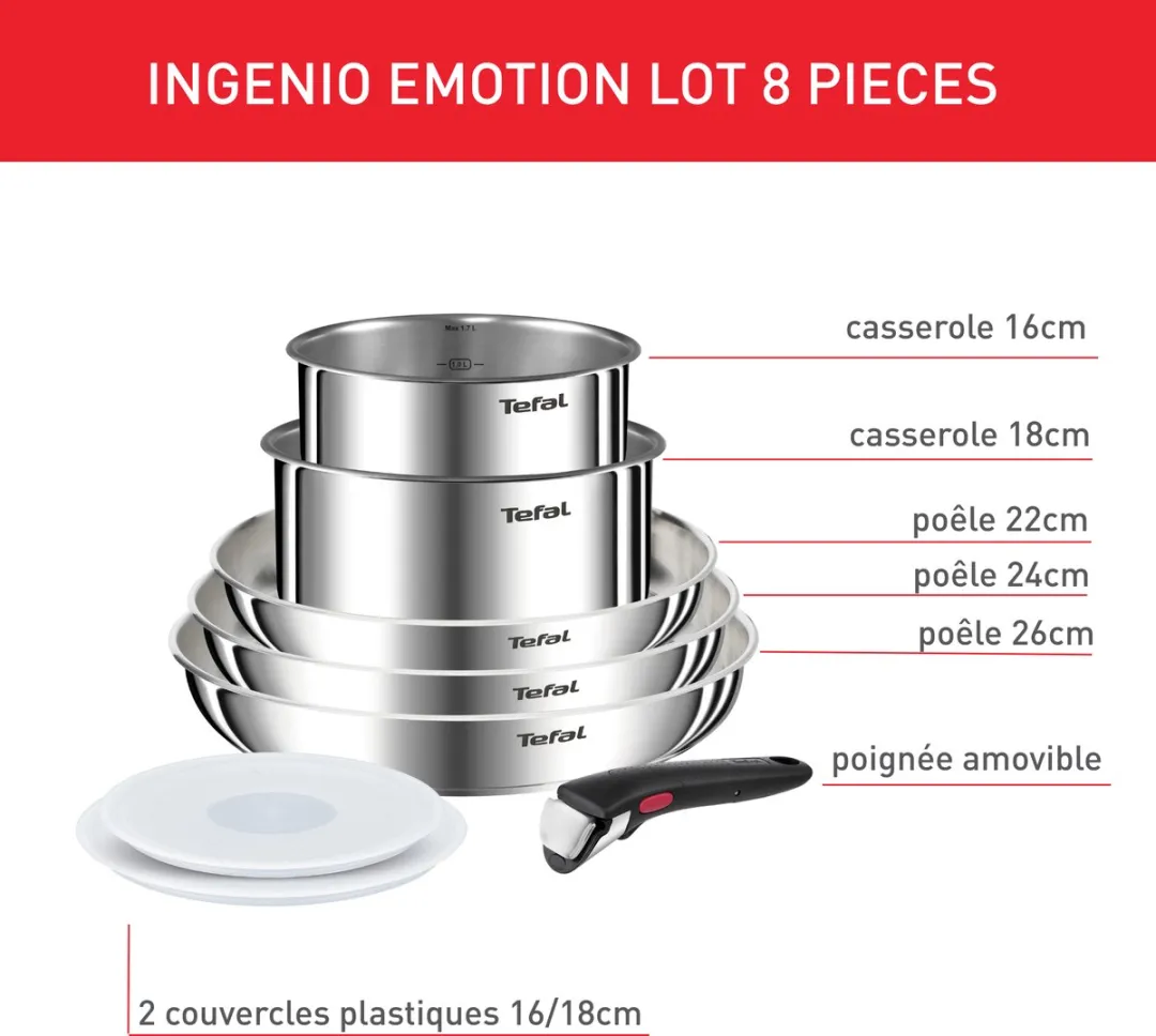 Tefal Ingenio Emotion L8968S04 Pannenset 8-delig - 5 Pannen - Zilver