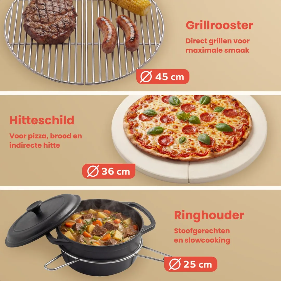 KitchenBrothers Kamado BBQ KB4231 - 45cm - 15 Burgers - Zwart
