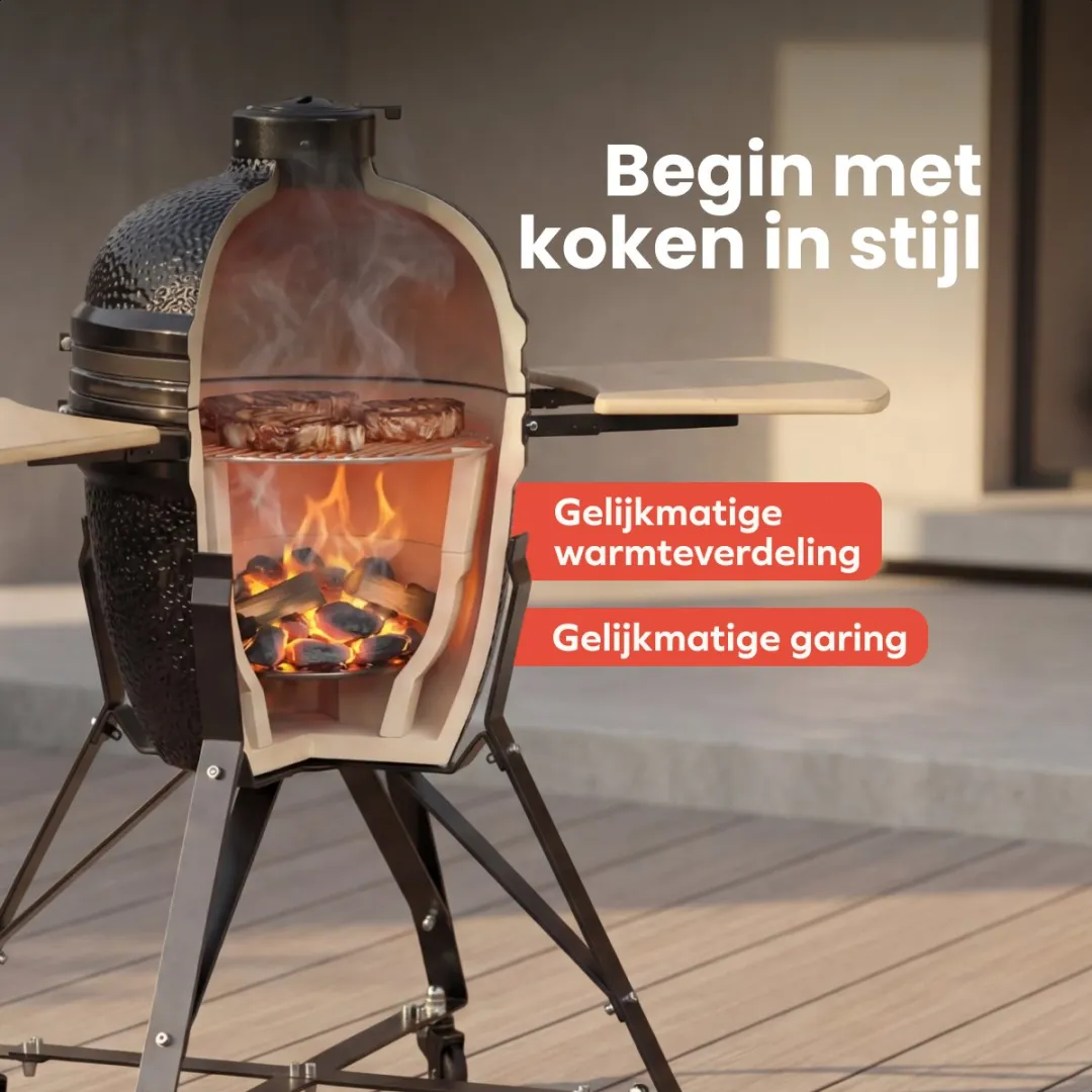 KitchenBrothers Kamado BBQ KB4231 - 45cm - 15 Burgers - Zwart