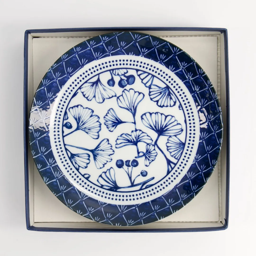 Tokyo Design Studio Flora Japonica Bord - Blauw/Wit - 21cm - 4 Stuks