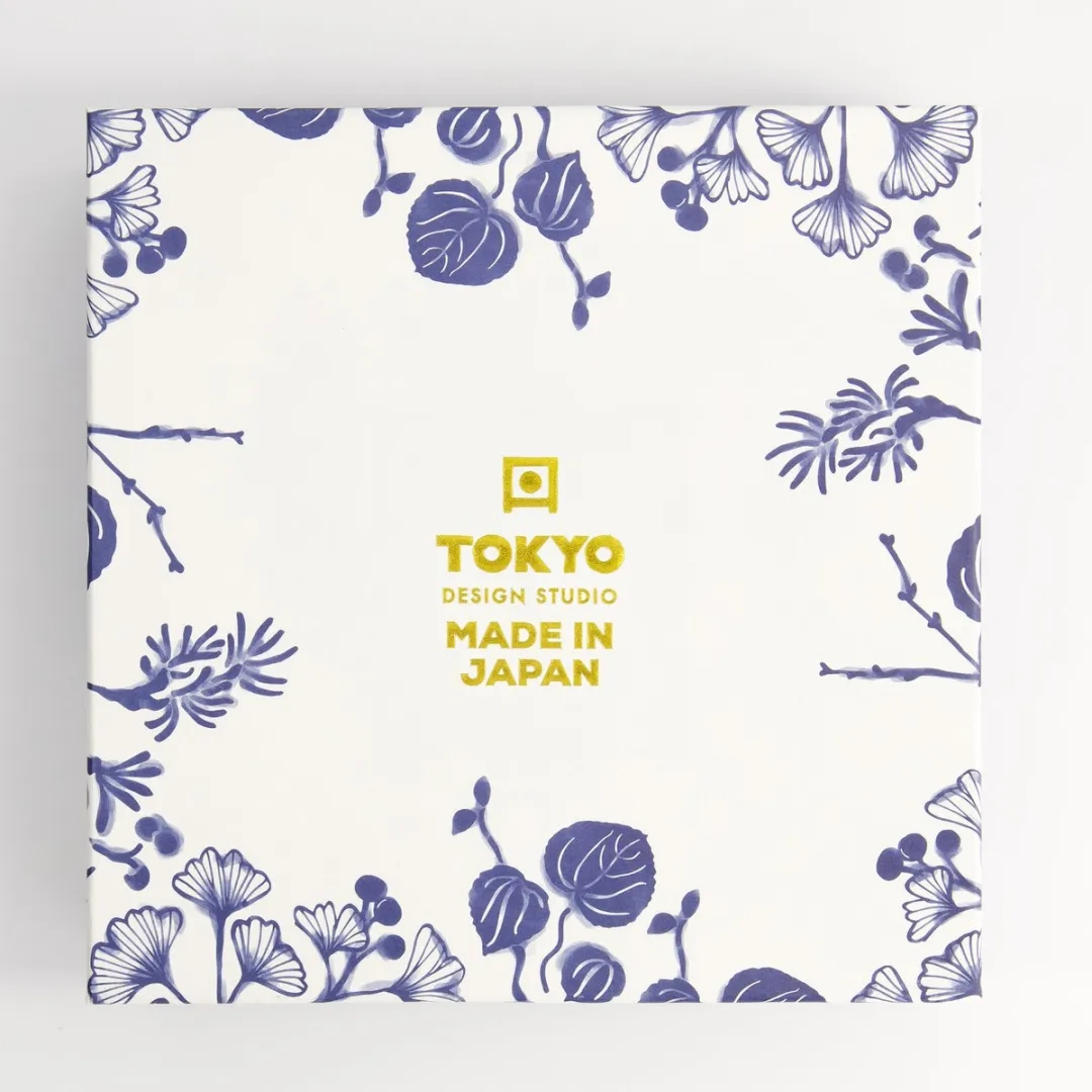 Tokyo Design Studio Flora Japonica Bord - Blauw/Wit - 21cm - 4 Stuks