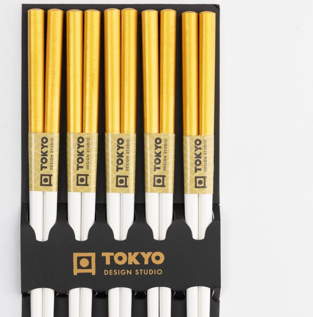 Tokyo Design Studio Eetstokjes Goud/Wit 14698 - 5 Paar