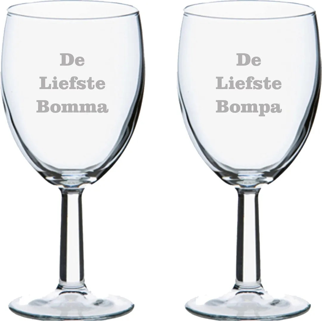 Pasabahce Wijnglas Gegraveerd De Liefste Bomma-De Liefste Bompa
