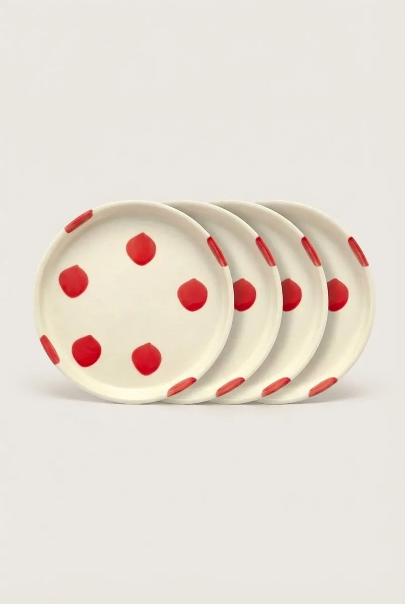 vtwonen Gebaksbord Stippen Rood - 13cm - 4 Stuks