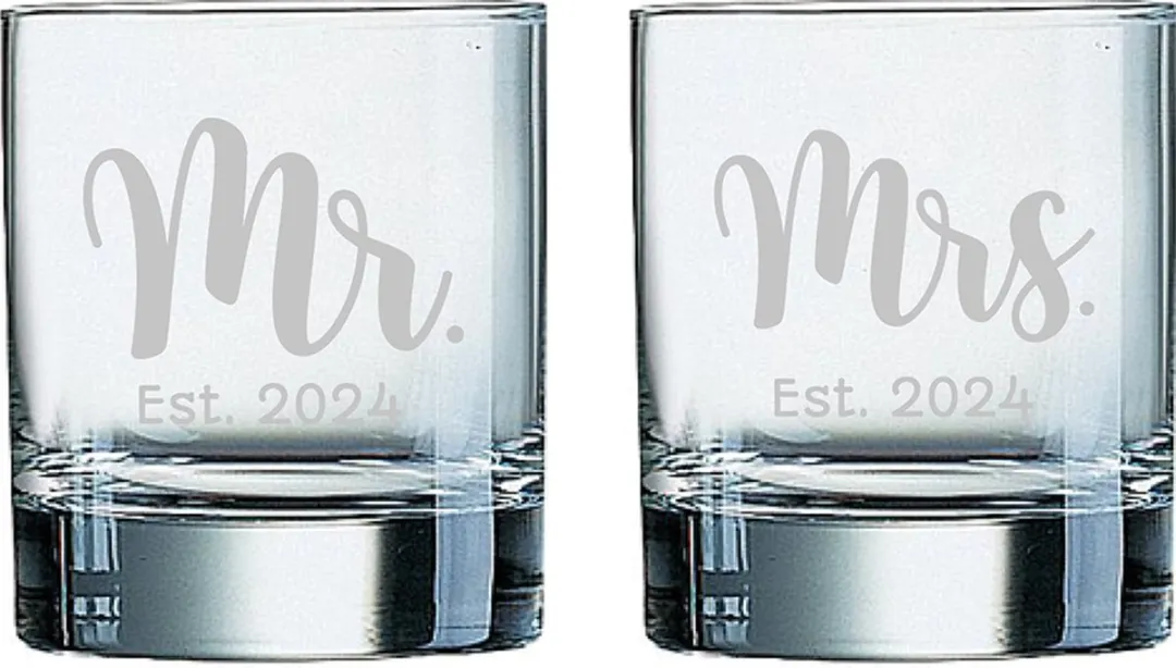 Arcoroc Mr. & Mrs. Est. 2024 Gegraveerde Whiskeyglazen 20cl