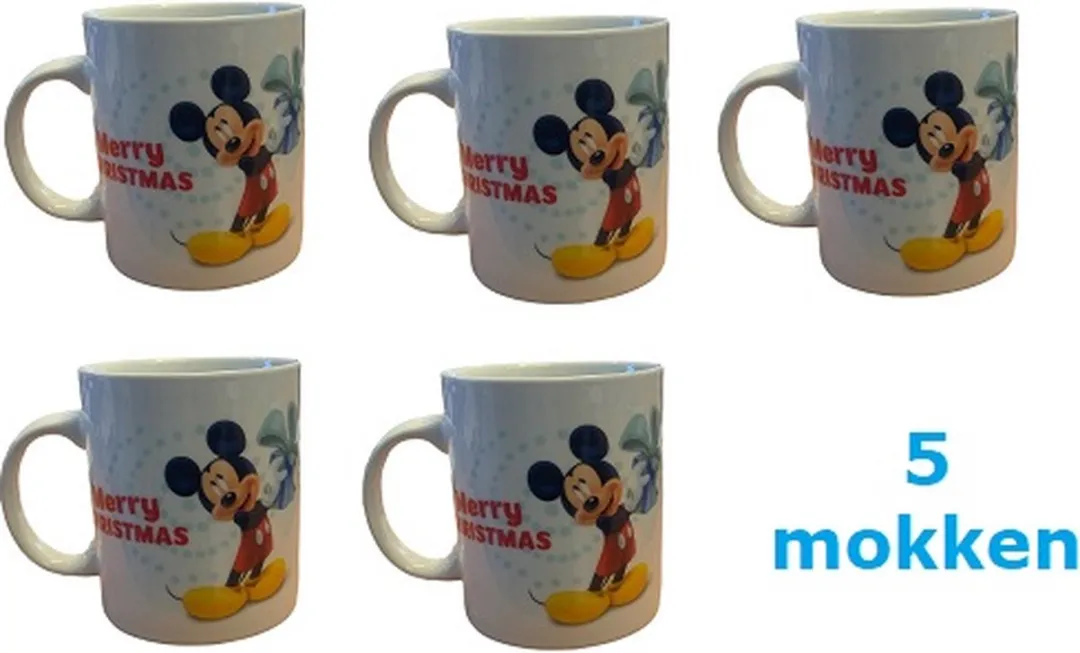 Disney Mickey Mouse Kerstmok - 5 Stuks (300ml) - Rood/Wit/Zwart