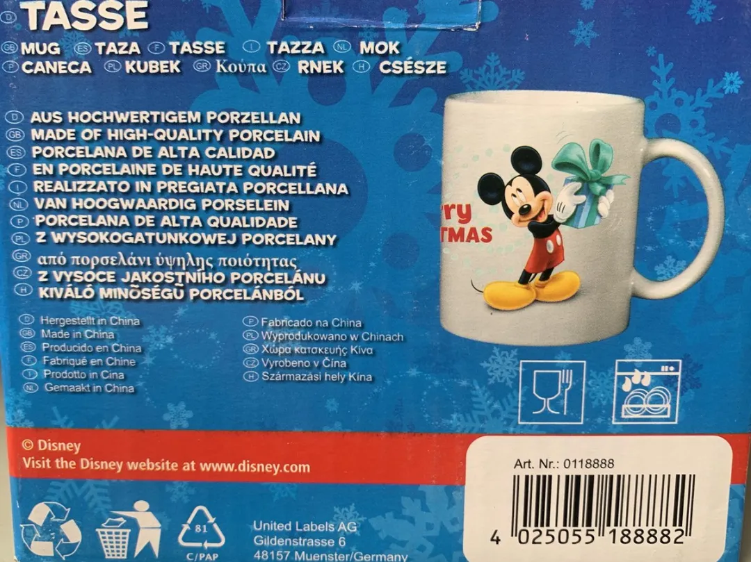 Disney Mickey Mouse Kerstmok - 5 Stuks (300ml) - Rood/Wit/Zwart