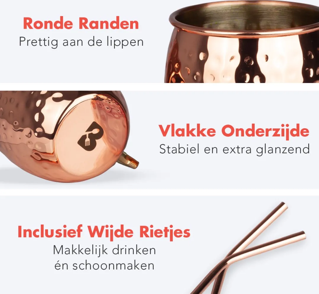 KitchenBrothers Moscow Mule Bekers 500ml - 2 Stuks - Koper