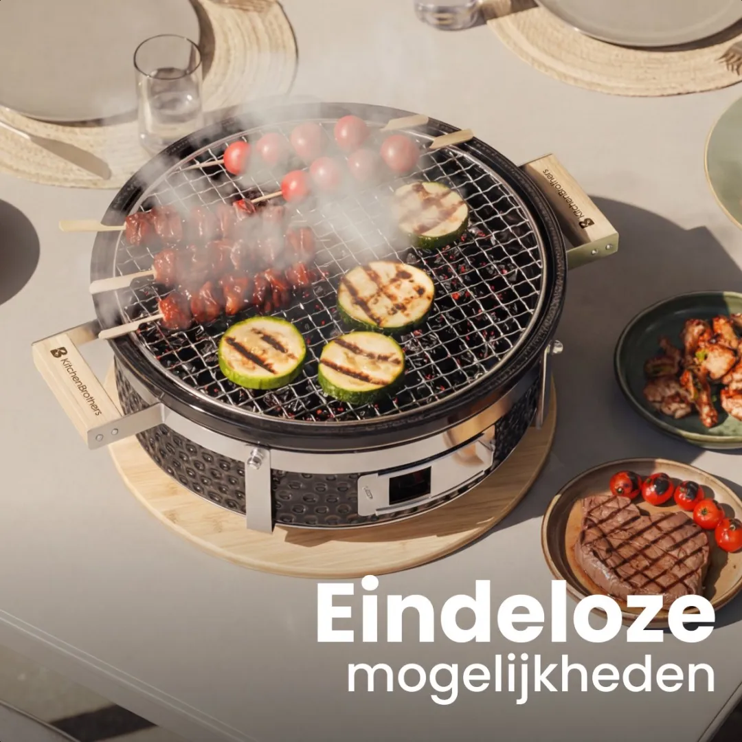 KitchenBrothers KB4232 Kamado Hibachi Grill - 27cm - 4 Burgers - Zwart
