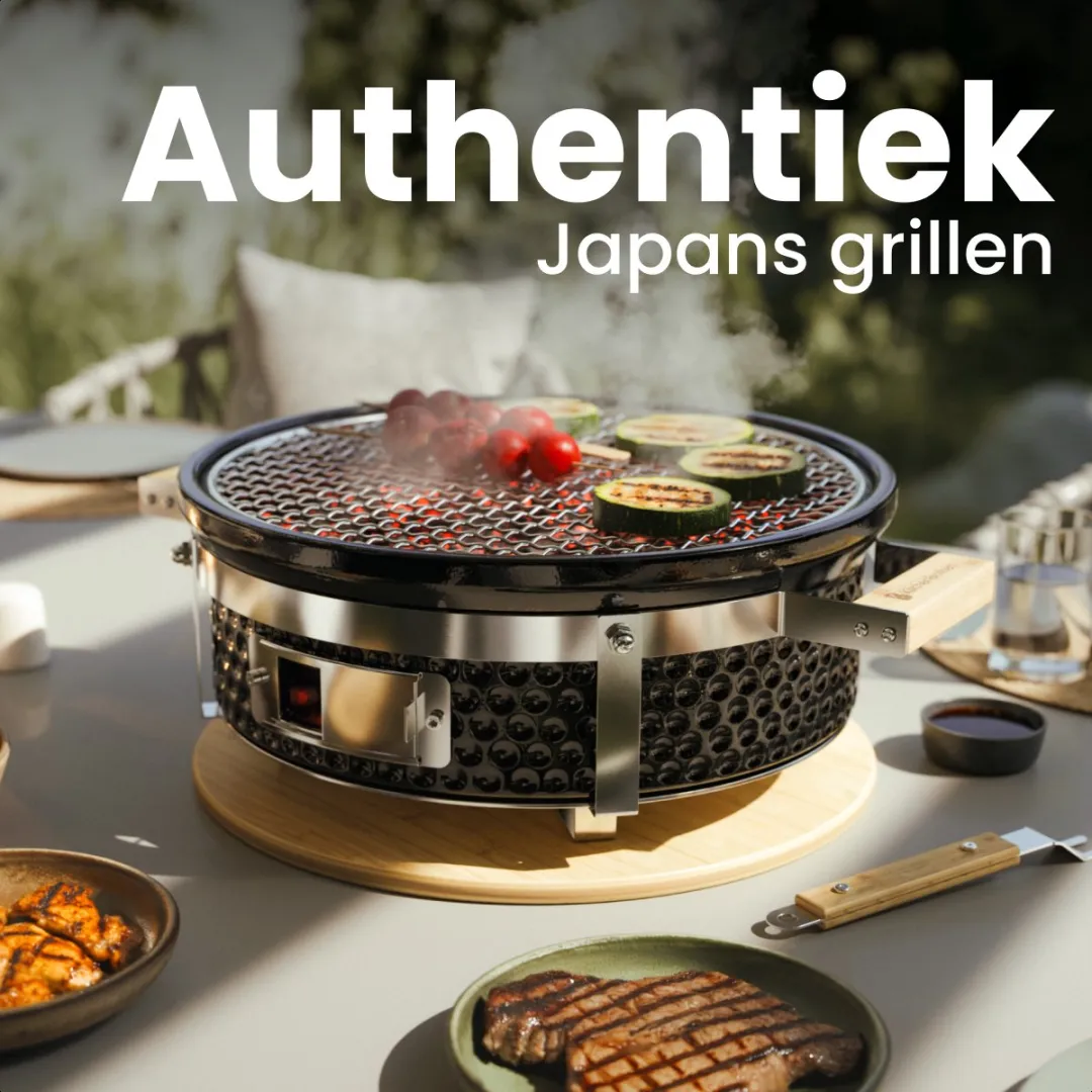 KitchenBrothers KB4232 Kamado Hibachi Grill - 27cm - 4 Burgers - Zwart